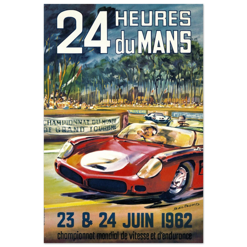 Le Mans 24 hours sports car race vintage print  1962. poster by Belegond.
