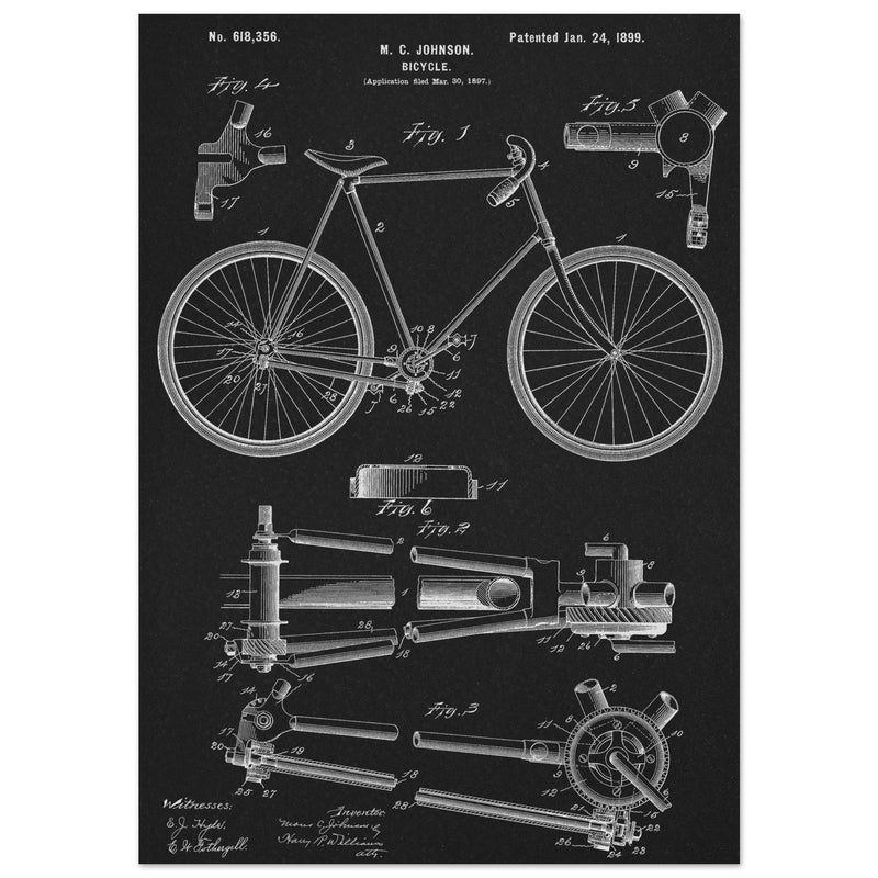 Vintage bicycle patent 1899 by M. C Johnson.