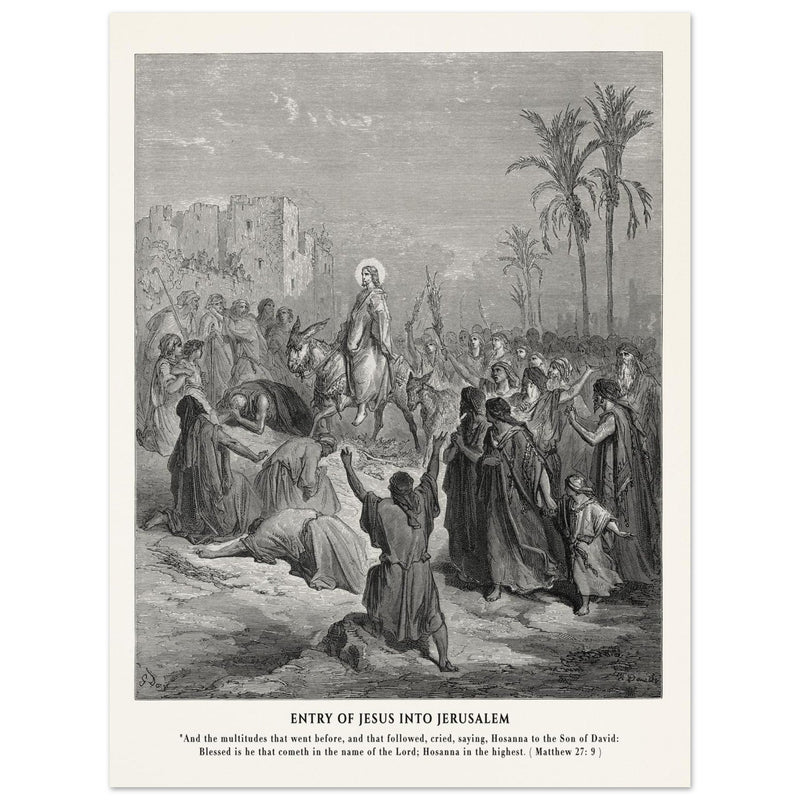 Gustave Dore The Bible engraving print . Entry of Jesus into Jerusalem .