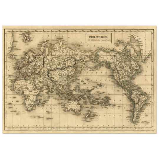 Old vintage world map on Mercator's Projection by George Aikman