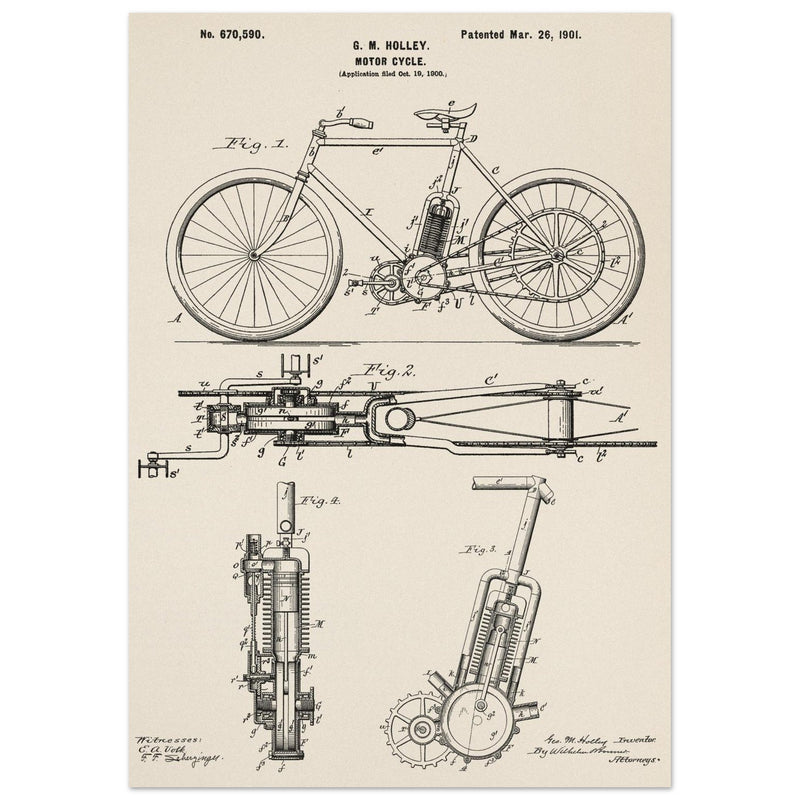 vintage motorcycle patent by G. M Holley.
