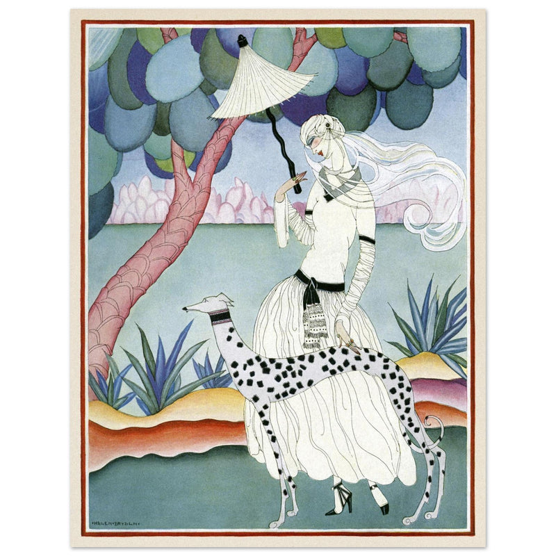 Helen Dryden illustration fashion magazine cover. Woman with dalmatian dog. Fine art  .