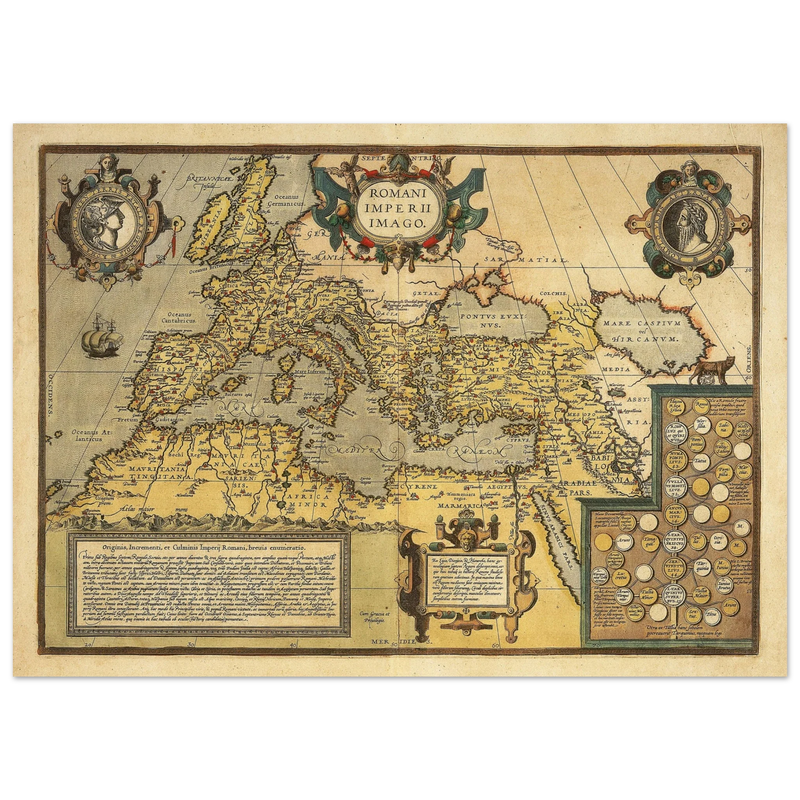 Old map of the Roman empire . Poster vintage reproduction of a map of 1579.