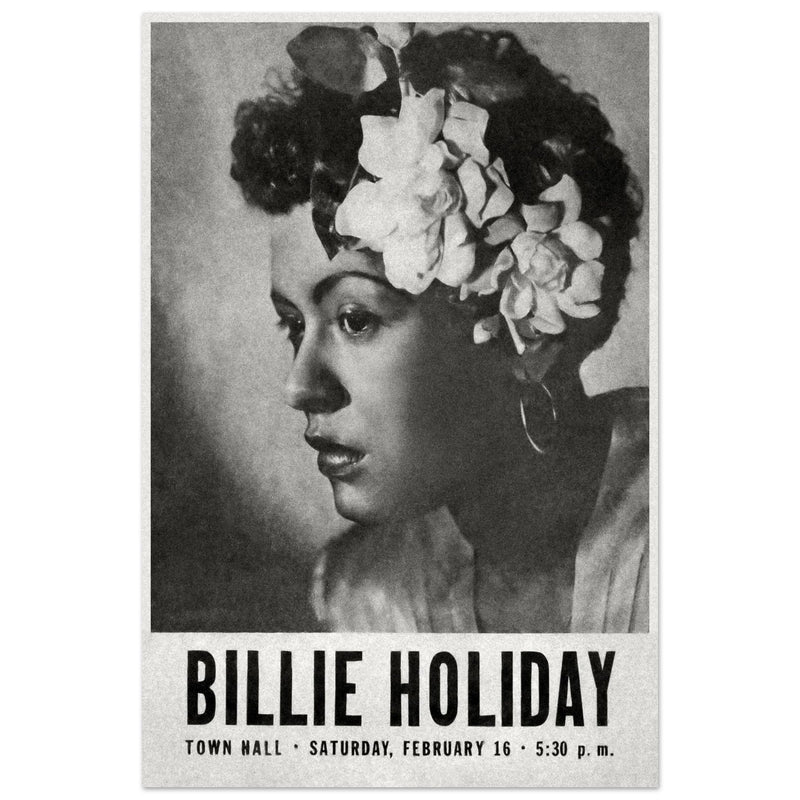 Billie Holiday concer music poster in New York City Town Hall in 1946.