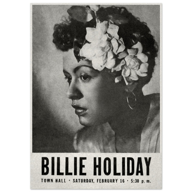 Billie Holiday concer music poster in New York City Town Hall in 1946.