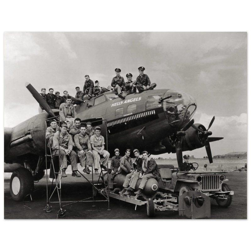 B-17 airplane with crew Hell's Angels. World war 2 poster.
