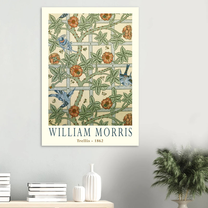William Morris Trellis vintage wallpaper.  art print of this flower and leaves design