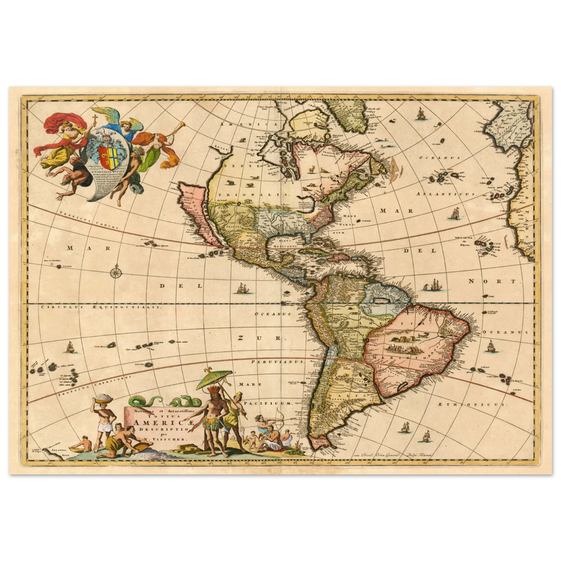 Ancient map print of America by Visher.