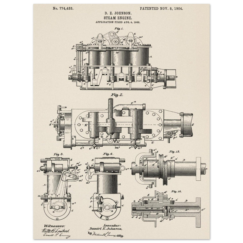 Steam engine patent 1904 by D. E Johnson.