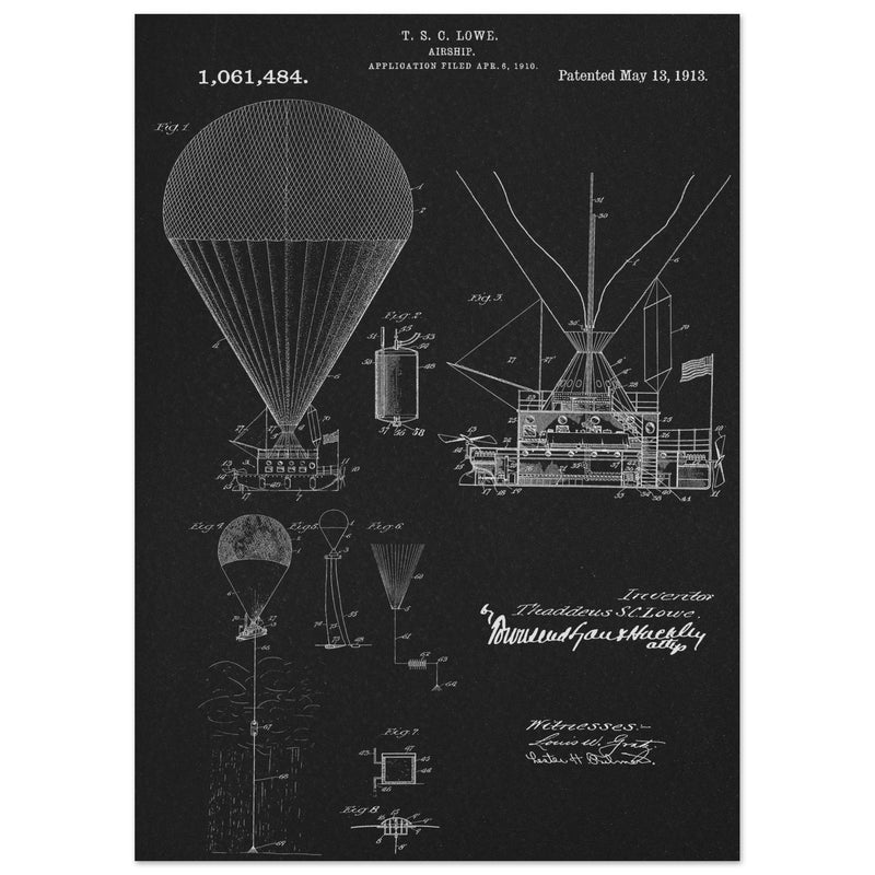 Airship patent illustration by T S C Lowe. Air Balloon