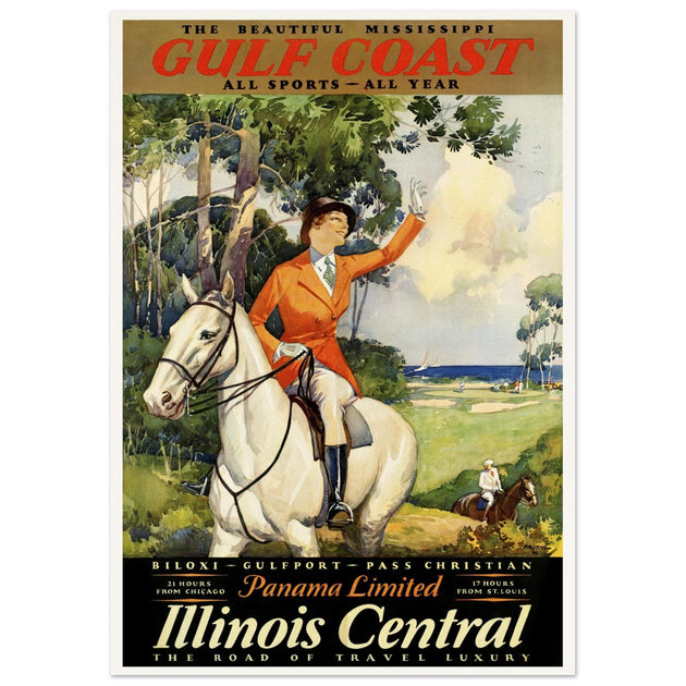 The Mississipi Gulf Coast vintage travel poster. Luxury travel print