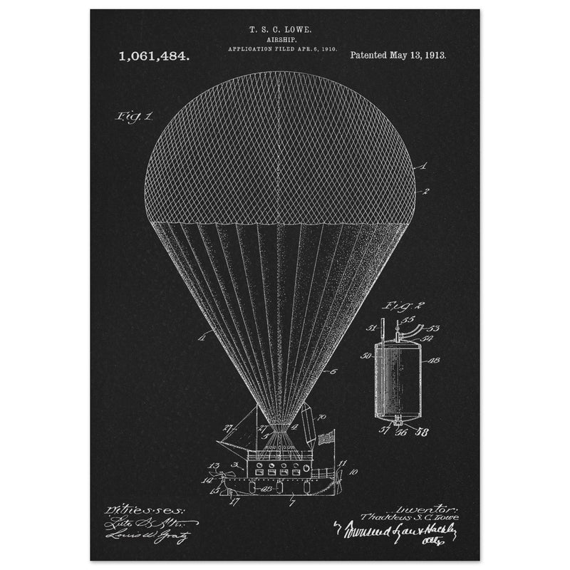 Airship patent drawing by T S C lowe Air balloon illustration