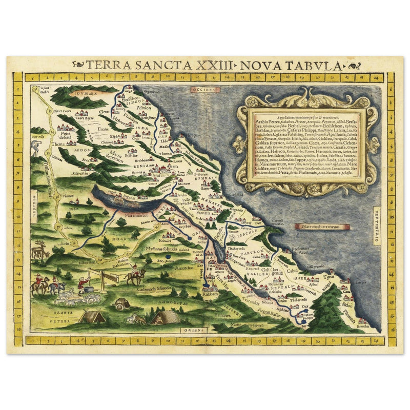 Terra Santa Nova Tabula. Ancient map of Holy Land by Sebastian Munster.