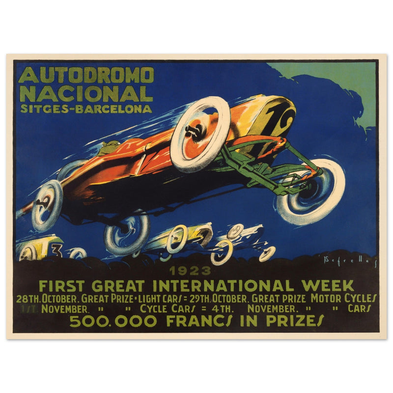 Car race vintage poster  1923. Sitges Barcelona car race.