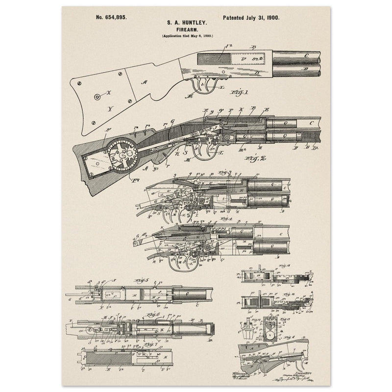Firearm historic patent 1900. Matte paper