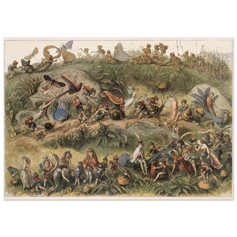 Richard Doyle fantasy illustration part Fairyland book. Triumphal march of the Elf king.