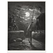 Don Quixote by Gustave Dore. The knight raising his sword against the moon at night.