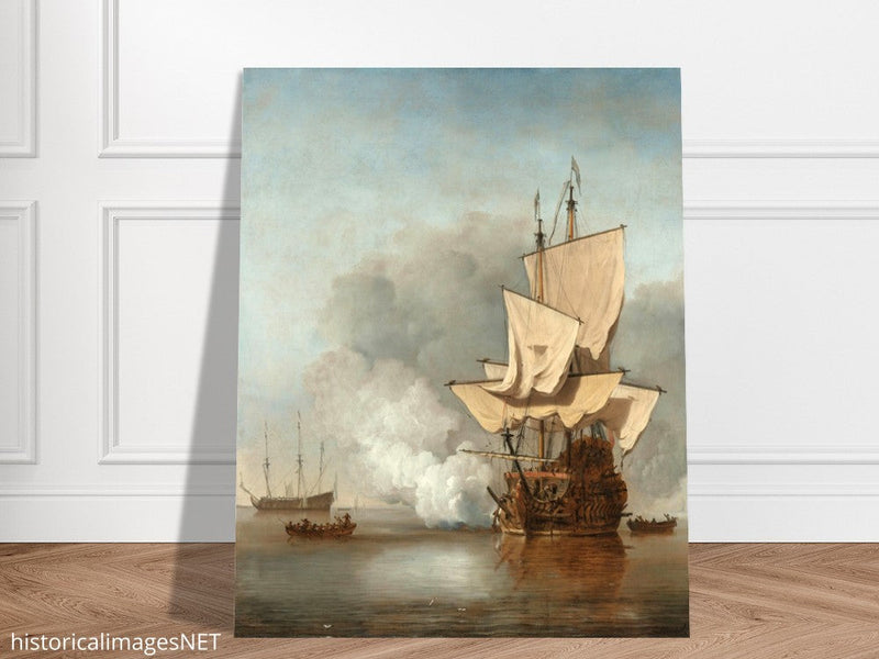 Willem van de Velde the canon shot. Marine painting.
