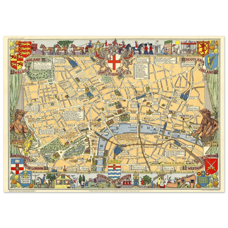 Children map of London vintage print 1938 by Leslie George Bullock