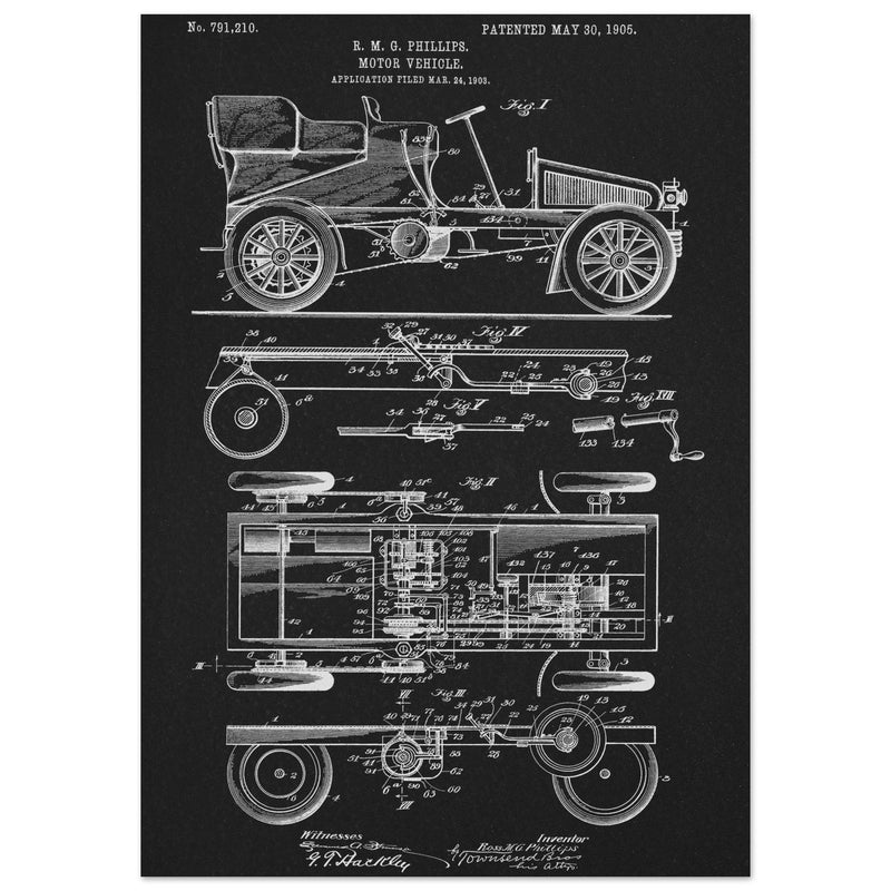 Motor Vehicle patent. Vintage car illustration.