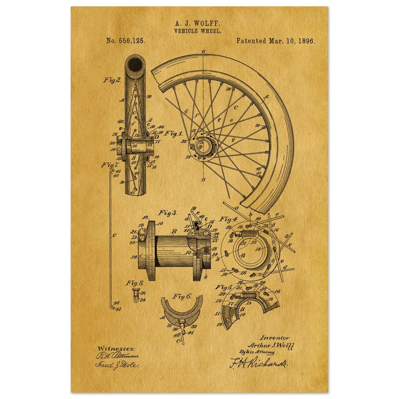 Vehicle whell patent illustration. Vintage drawing .