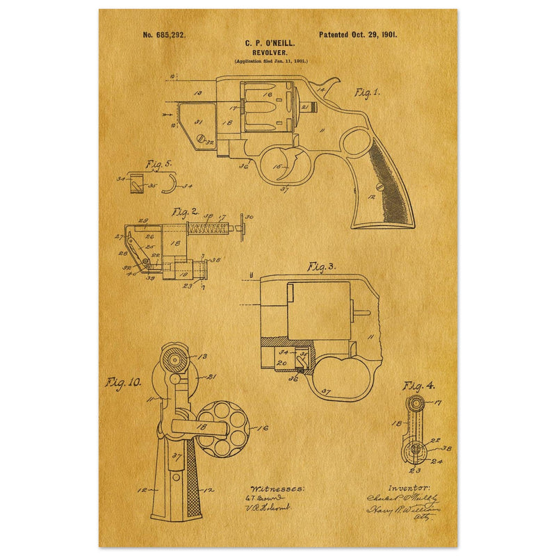 Vintage revolver patent by C P O'Neill.