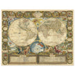 Beautiful illustrated world map of the XVIII Century. Vintage historic double hemisphere map.