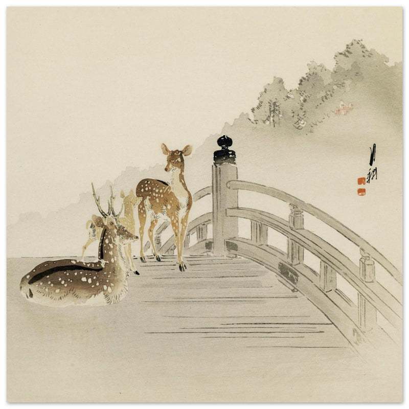 Two Deer On Bridge by Ogata Gekko ca. 1890-1910.