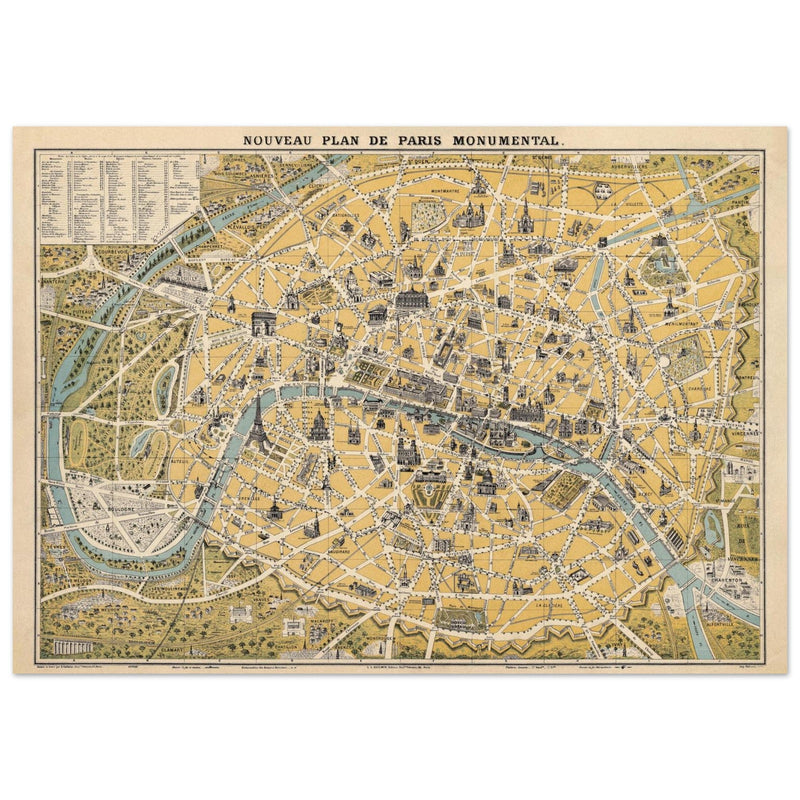 Paris city vintage map of 1922 by L Guilmin