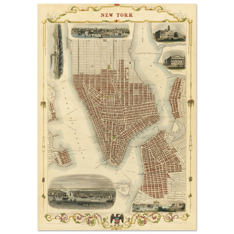 Vintage New York City map. Antique city plan of the city of New York.