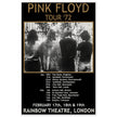 Pink Floyd music concert poster part of tour 72 Rainbow Theatre London.