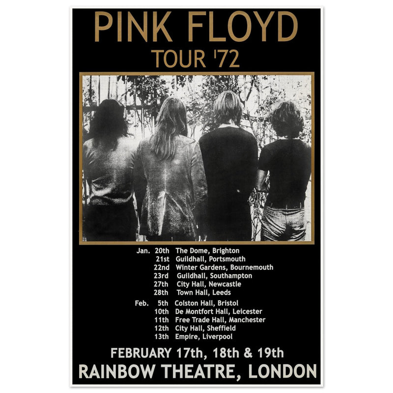Pink Floyd music concert poster part of tour 72 Rainbow Theatre London.