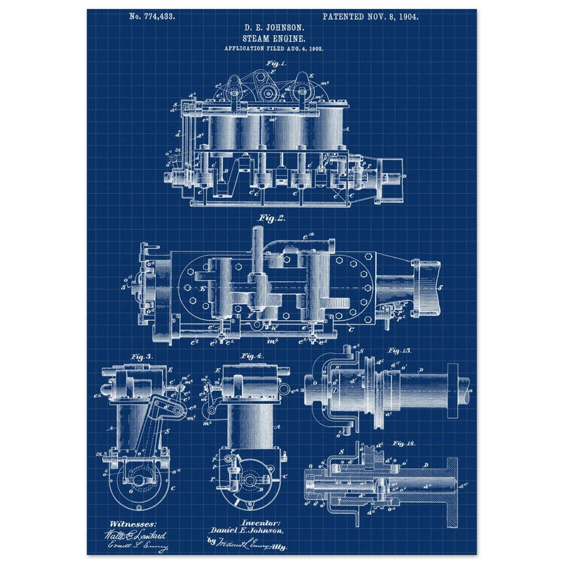 Steam engine patent 1904 by D. E Johnson.