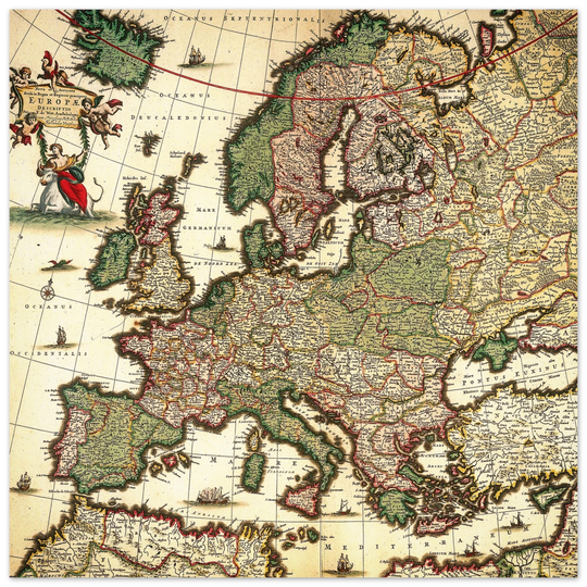 Ancient map of Europe. Nova et Accurata Totius Europæ Delineatio Vulgata" by Jacob Sandrart