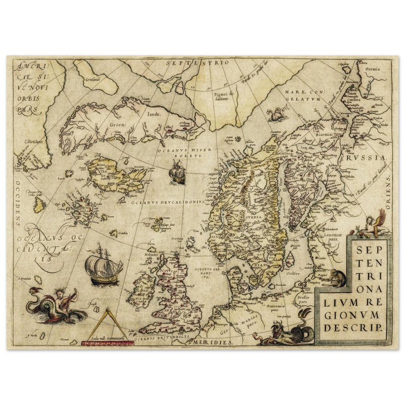 Vintage North Atlantic Map by Abraham Ortelius.