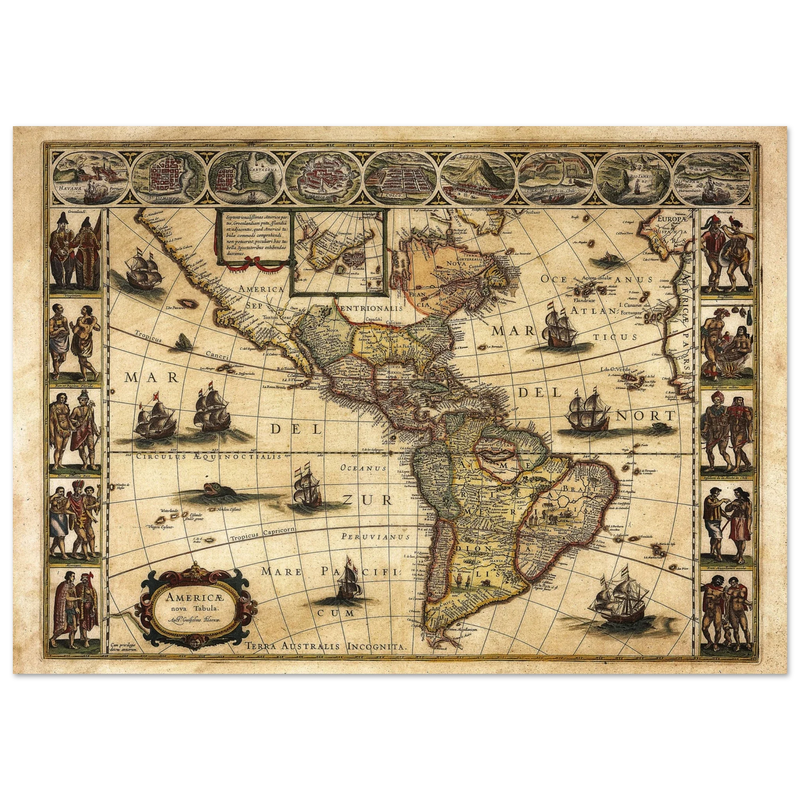 America antique map by Willem Janszoon.