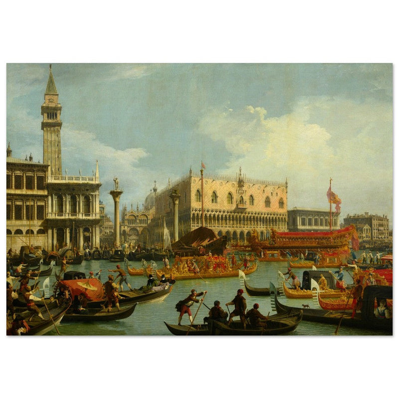 Bucentaur's return to the pier by the Palazzo Ducale. Painter Canaletto 1728. Venice Italy.