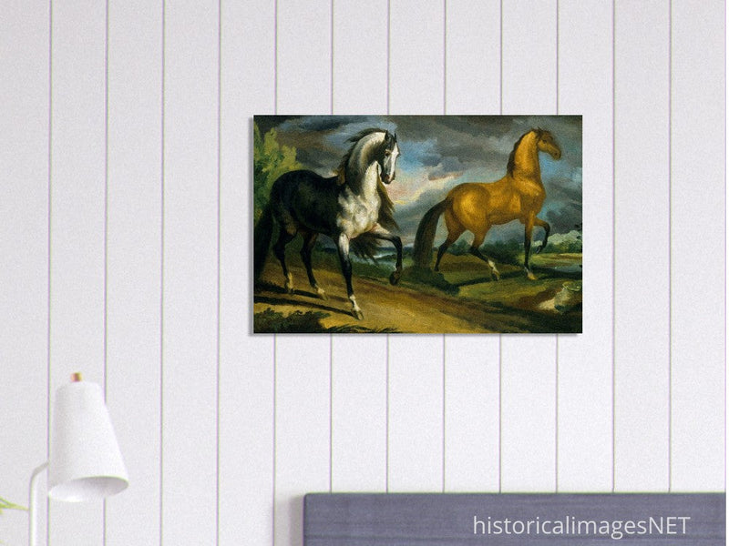 Two horses old painting by Theodore Gericault 1808.