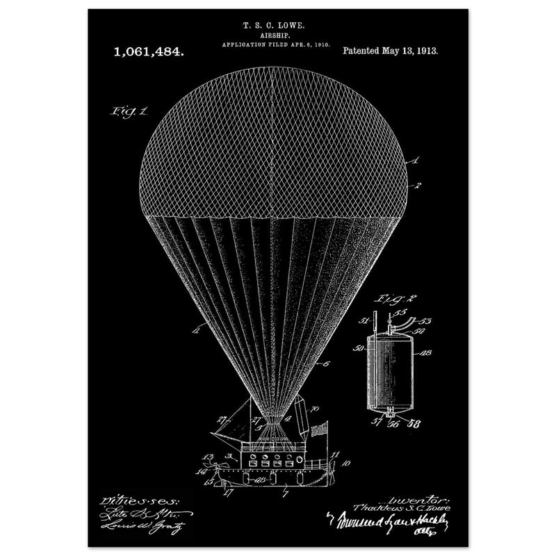 Airship patent drawing by T S C lowe Air balloon illustration