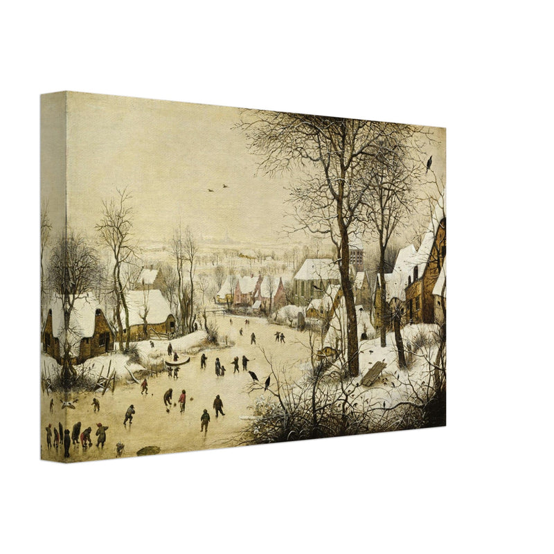 Winter Landscape with Skaters and Birds Trap painting by pieter Bruegel The Elder.
