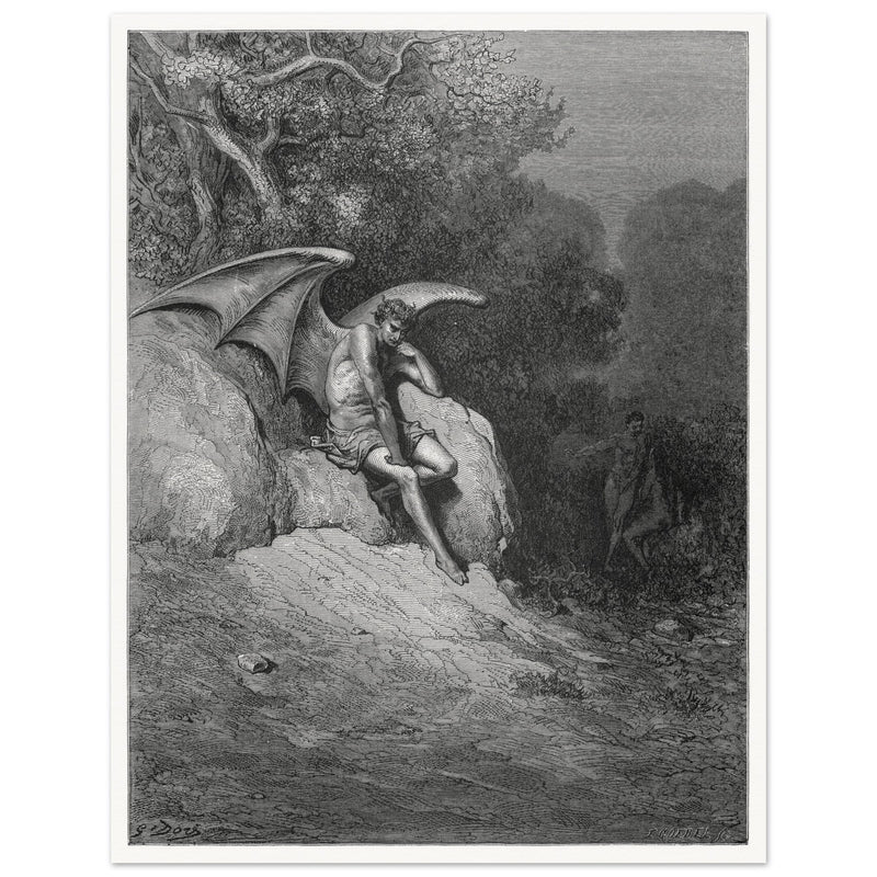 Gustave Dore Paradise Lost engraving .Satan's contemplation upon observing the beauty of Earth.