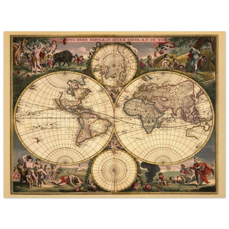 1682 Ancient double hemisphere world map by Frederick de Wit . Nova Orbis Tabula .