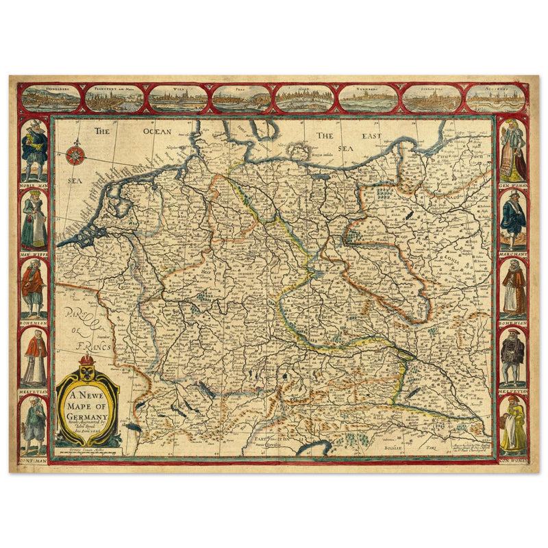 The Holy Roma Empire ancient map of Germany by John speed.