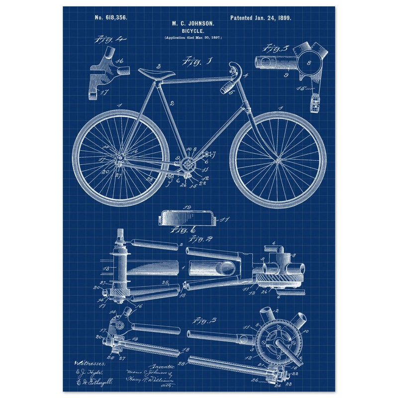 Vintage bicycle patent 1899 by M. C Johnson.
