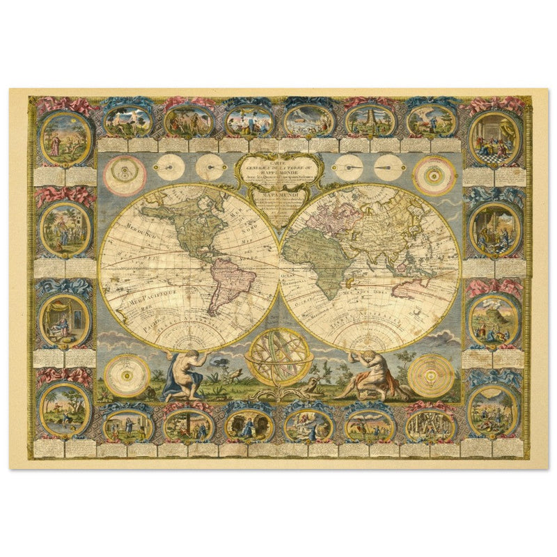 Ancient world map of 1776 by Abbe Clouet Double hemisphere world map.