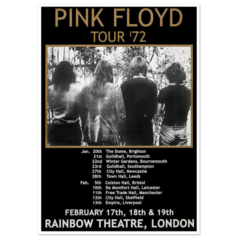 Pink Floyd music concert poster part of tour 72 Rainbow Theatre London.