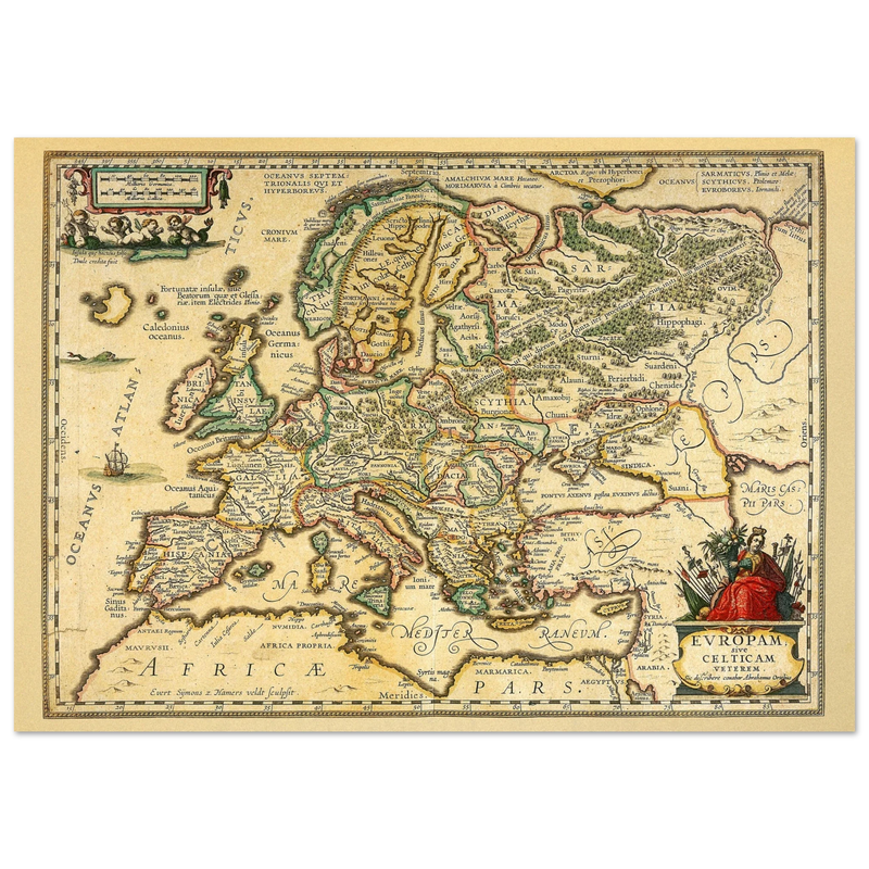 Ancient map of Europe print by Ortelius. Vintage old map reproduction poster..