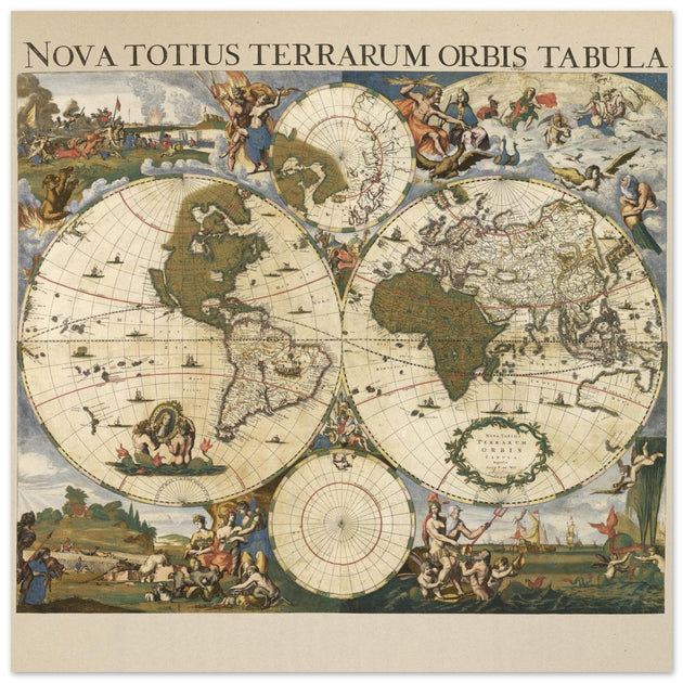 Ancient world map poster 17th century Nova Totius Terrarum Orbis Tabula by Frederik de Wit