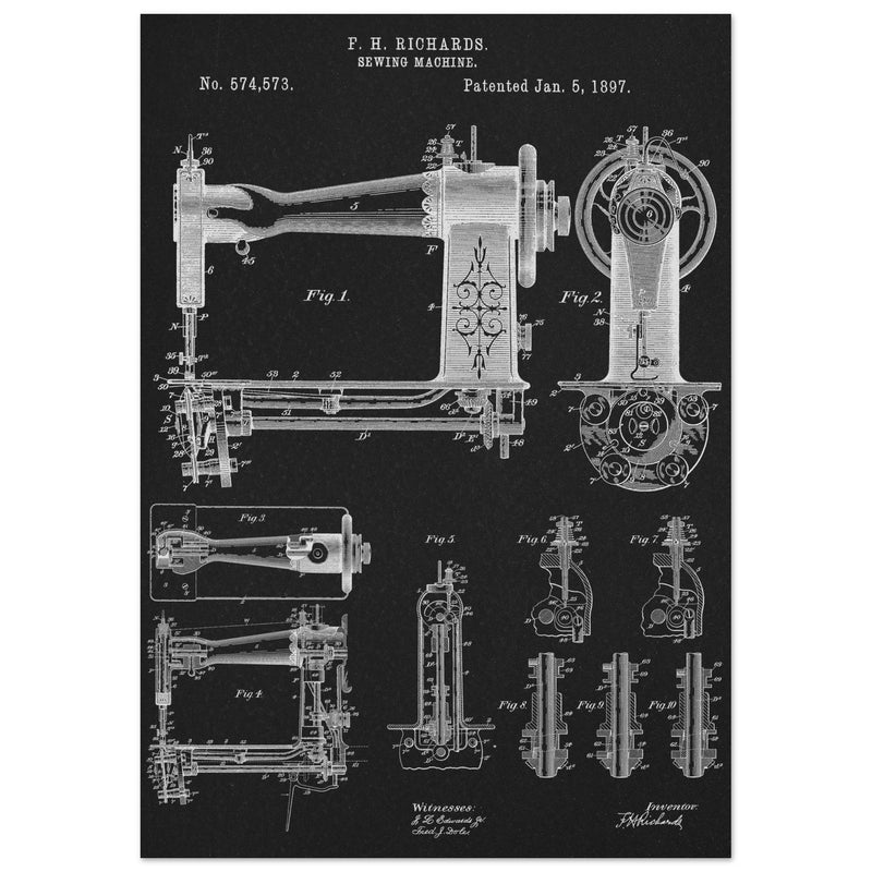 Sewing machine vintage patent 1897 by F. H Richards.