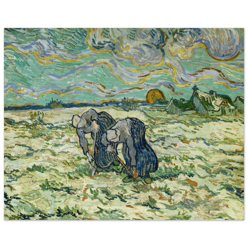 Two digging peasant women digging on a snow covered field by Vincent Van Gogh